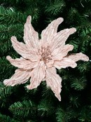 28cm Rose Gold Textured & Glitter Mesh Poinsettia Christmas Tree Clip Pick