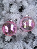 Large Pink Tinted & Iridescent Soap Bubble Look Clear Baubles - 2 x 15cm