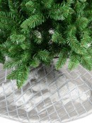 1m Silver Silk Christmas Tree Skirt With Silver Tinsel Ribbon Lattice