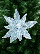 30cm Light Blue Sequins On Mesh Poinsettia Flower Christmas Tree Clip Pick