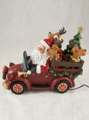 Resin Santa & Reindeers In Car LED Ornament - 31cm