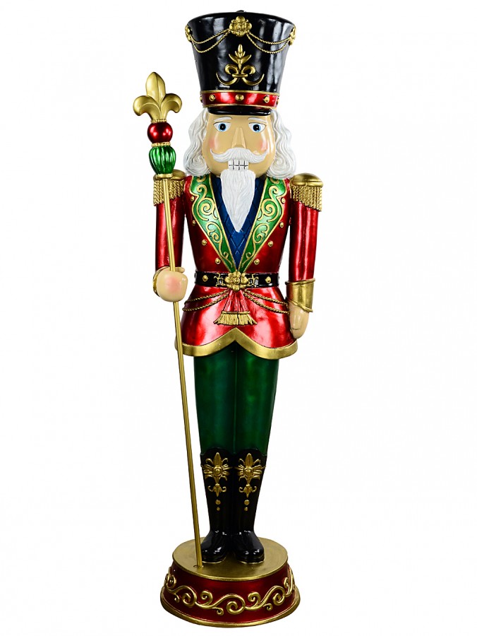 1.8m Red, Green & Gold King Nutcracker With Sceptre Life Size Resin Ornament