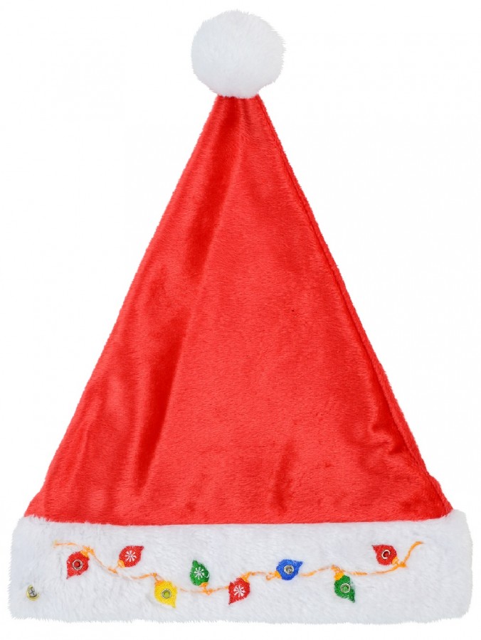 Embroidered Soft Plush Traditional Christmas Santa Hat - One Size Fits Most