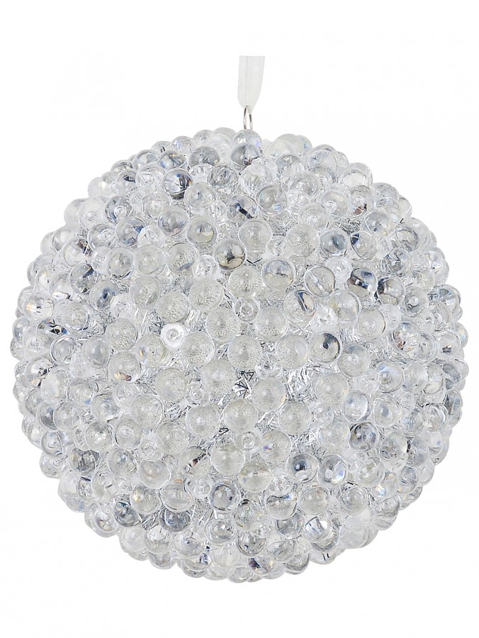 Clear Acrylic Crystal Beaded Diamond Shimmer Ball Bauble | 12cm