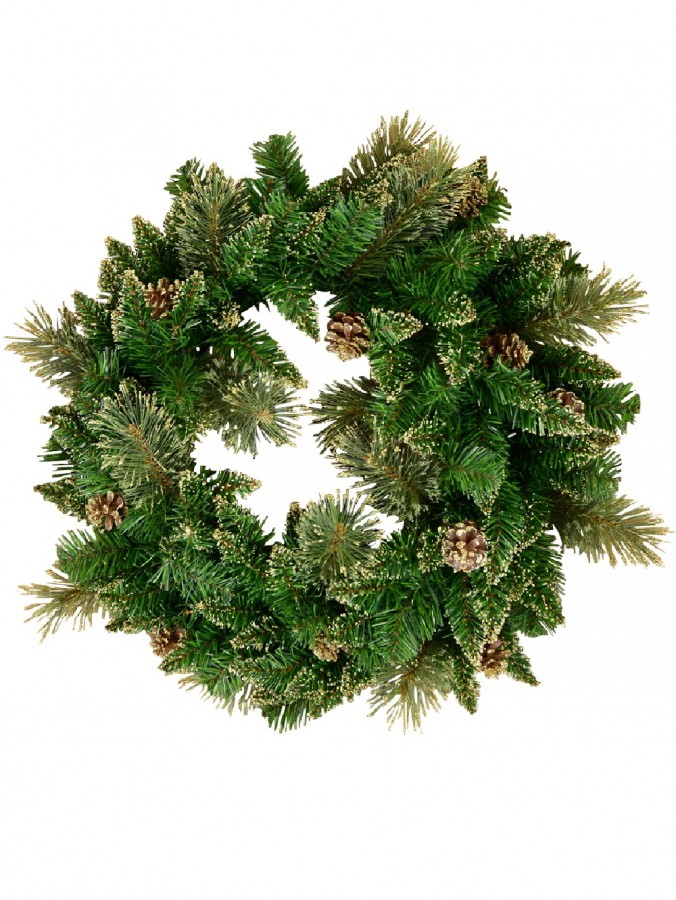Balsam Pine Wreath With 132 Gold Glittered Tips & Pine Cones - 56cm