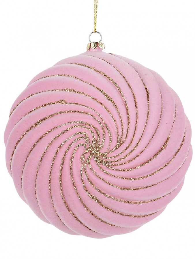Pale Pink Bauble With Whirlpool Glitter Design Hanging Decoration - 12cm