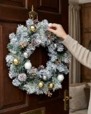 60cm Decorated Flocked Pine & Spruce Wreath | Gold, Silver & White Baubles