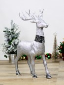 Large Silver Glitter & Mirror Tile Accented Christmas Reindeer Ornament - 76cm