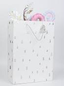 Large White Gift Bag With Textured White & Silver Foil Christmas Trees