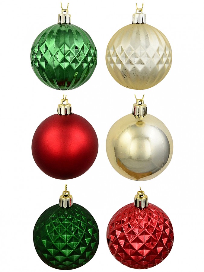 47x Red, Green & Gold Heritage Mixed Texture Bauble Starter Pack | 60mm