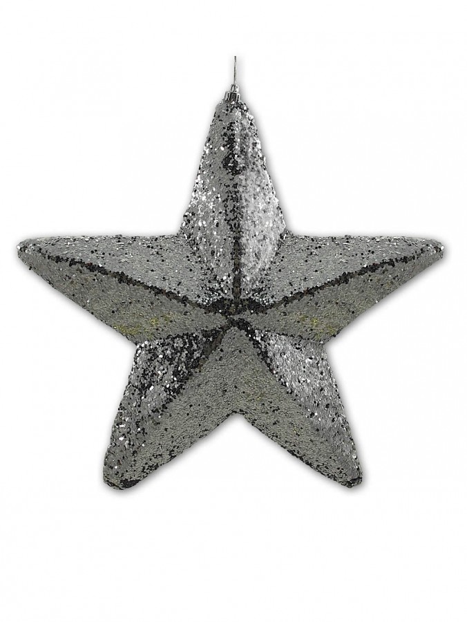 Large Silver Glittered 3D Star Decoration - 30cm