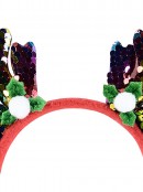 Rainbow Sequin Deer Antlers & Holly Christmas Headband - One Size Fits Most