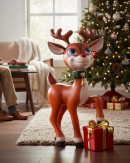 89cm Cute Reindeer Calf With Gift Life Size Resin Christmas Ornament