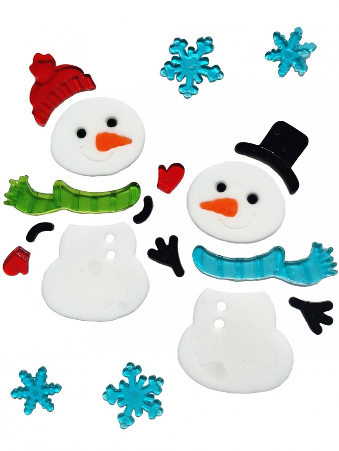 Two Winter Snowman & Snowflakes Gel Window Cling Christmas Decoration - 20cm