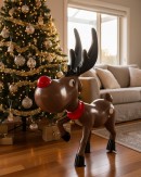 1.2m Cartoon Caricature Red Nose Reindeer Life Size Resin Christmas Ornament