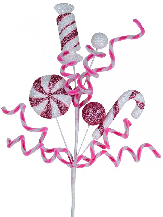 Pink & White Candy Confectionery Christmas Lollipop Long Stem - 25cm Wide