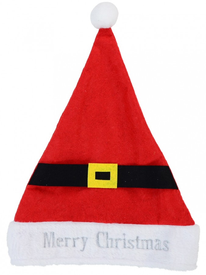 Merry Christmas With Belt Decorated Traditional Santa Hat - One Size Fits Most
