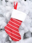 Red Knitted Christmas Sweater Look Stocking With White Pattern & Cuff - 40cm