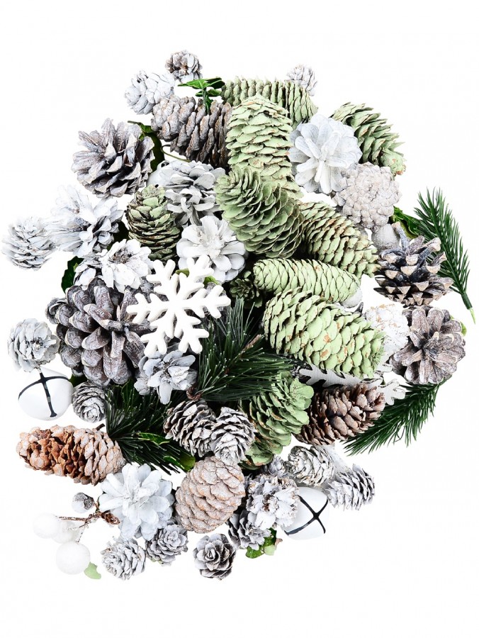 Pine Cones With Snowflakes, Berries & Bells Christmas Decoration Mix - 350g