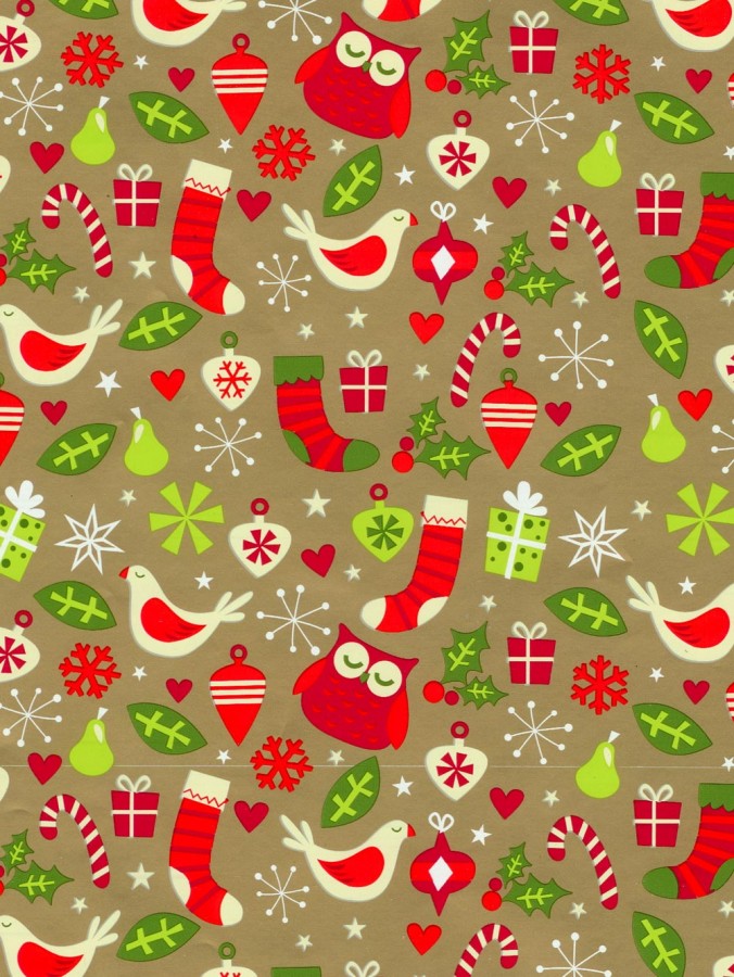 Christmas Traditional Icons, Fruit & Birds Gift Wrap Counter Roll - 50m