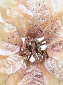 Peach Pink With Rose Gold Poinsettia Decorative Christmas Floral Pick - 22cm