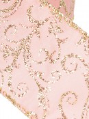 Pink Fabric Christmas Ribbon With Gold Glitter Filigree Pattern & Edging  - 3m