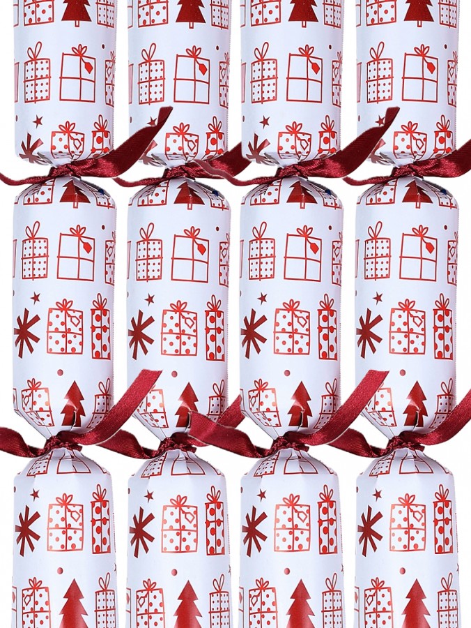 White With Various 2D Christmas Presents Cracker Bon Bons - 12 x 25cm