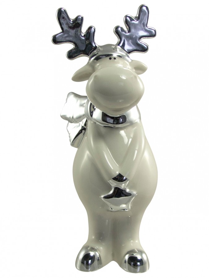 White Winter Ceramic Reindeer With Star - 20cm