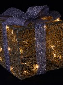 Glittered Mesh Gift Boxes With Bows & Warm White LED Lights - 26cm & 20cm