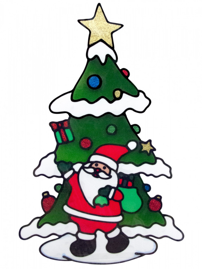 Santa With Christmas Tree Window Cling - 40cm