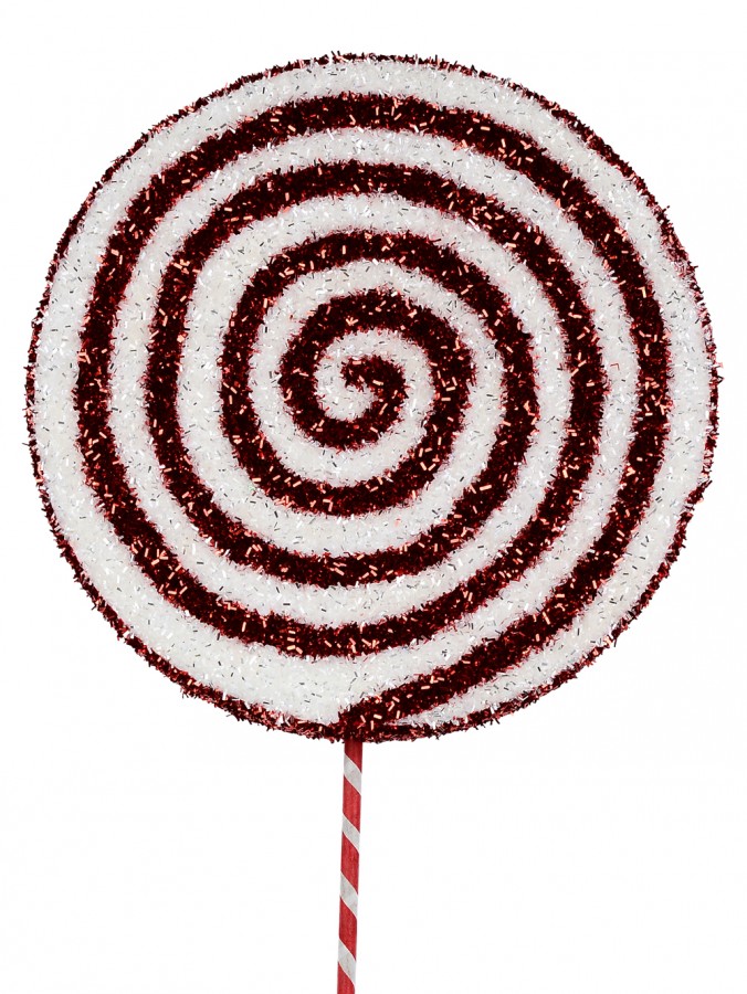 Red & White Tinsel Fabric Candy Cane Spiral Christmas Lollipop Stem - 71cm