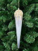 28cm Champagne Textured Christmas Tree Icicle Ornament With Gold Sequins