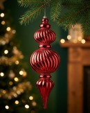 Apple Red Metallic & Glitter Swirl Tiered Large Display Finial | 59cm