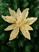 30cm Gold Sequins On Mesh Fabric Poinsettia Flower Christmas Tree Clip Pick