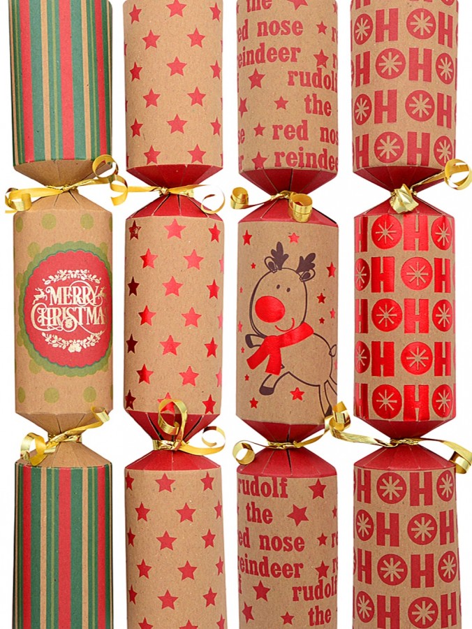 Natural Kraft With Red & Green Christmas Cracker Bon Bons - 50 x 30cm