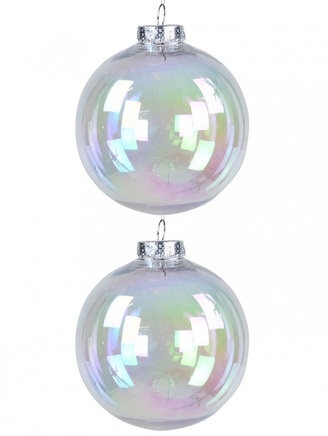 Large Clear Iridescent Soap Bubble Look Christmas Baubles - 2 x 15cm