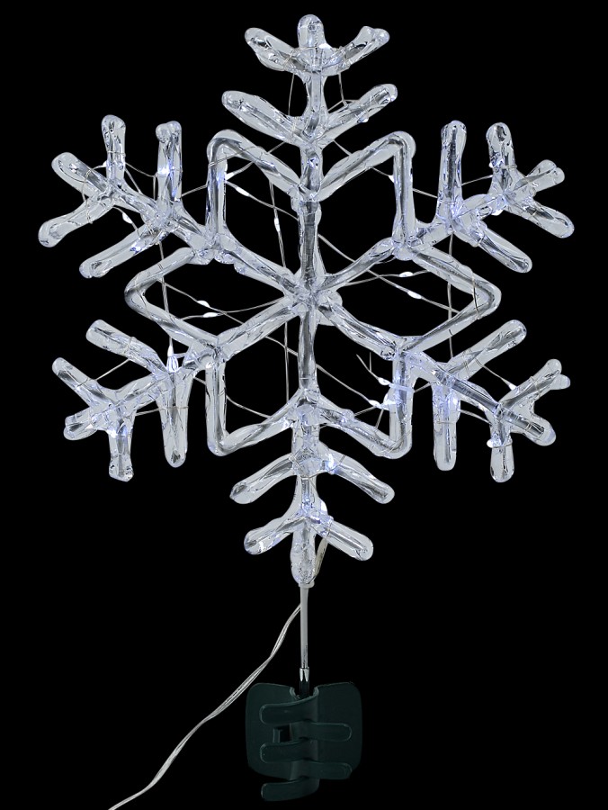 Cool White LED Stellar Dendrite Snowflake Christmas Tree Top Decoration - 29cm