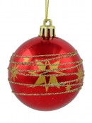 Red Shiny & Matte Baubles With Gold Stars & Glitter Stripes Design - 6 x 60mm