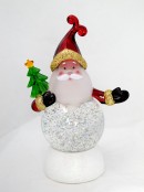 Santa Holding Tree Illuminated Snow Globe Ornament - 22cm