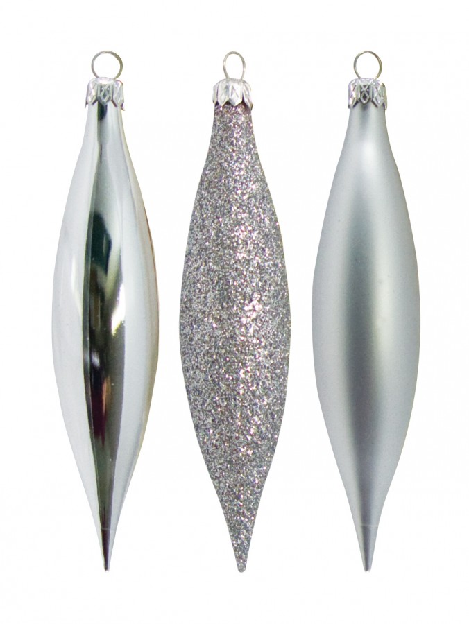 Silver Pine Cone Baubles - 6 x 14cm