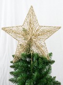 63cm Gold Glitter & Sequin Wire Christmas Star Tree Top Long Stem
