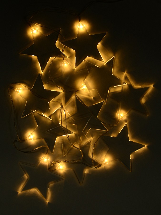 24 Transparent Christmas Stars String Light With Warm White LED - 3.4m