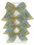 Silver & Turquoise Hessian Christmas Bow Decorations - 4 x 19cm