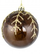 4x 80mm Brown & Clear Christmas Baubles Decorated With Glitter Snowflake