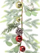 2.7m Decorated Cedar & Mixed Foliage Christmas Garland | Red & Gold Baubles