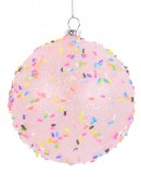 Light Pink Opaque Christmas Baubles With Sprinkles & Glitter - 4 x 80mm