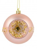 Matte Pink Baubles With Concave Side, Sequins & Frost Look Stripe - 4 x 80mm