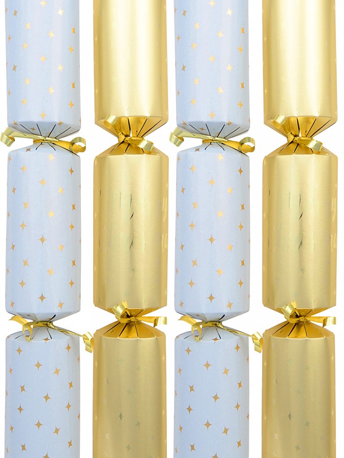 50 x 30cm Matte Gold & White Merry Christmas & Stars Cracker Bon Bons