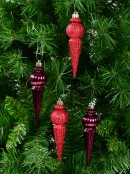 Shiny Burgundy & Red Glitter Finial Christmas Hanging Decoration - 4 x 15cm