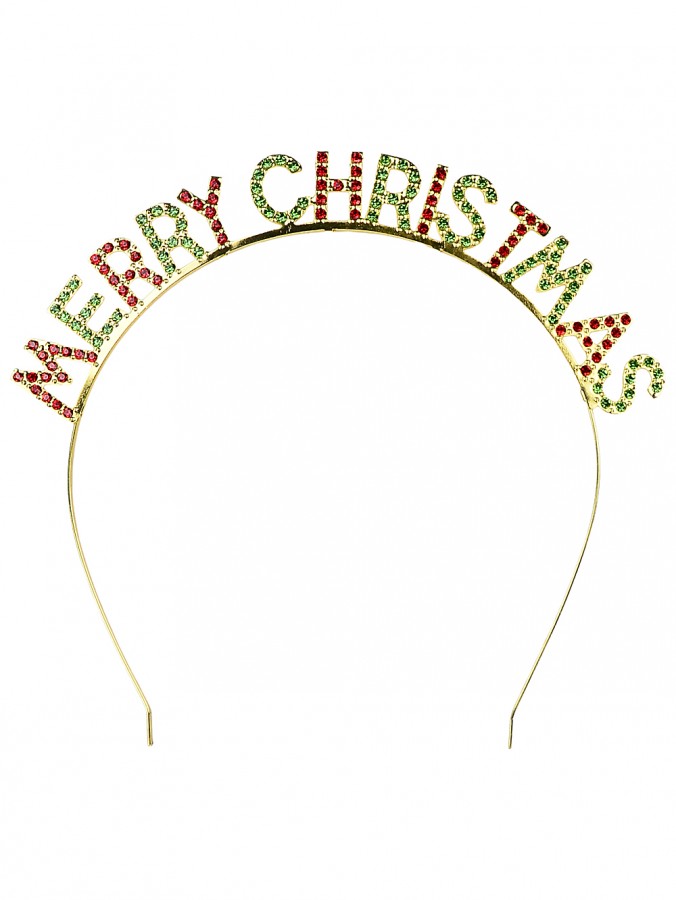 Gold Merry Christmas Headband With Crystal Diamantes | One Size Fits Most